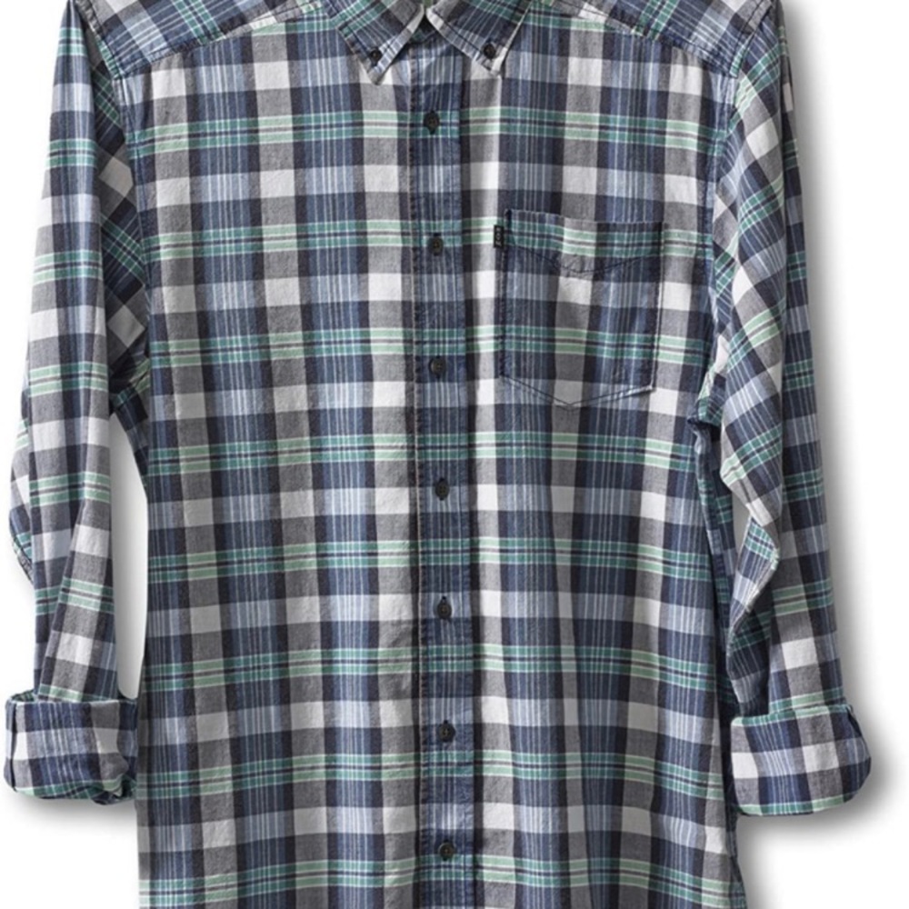 KAVU Men's Patrick Long Sleeve Shirt, Glacier, Medium